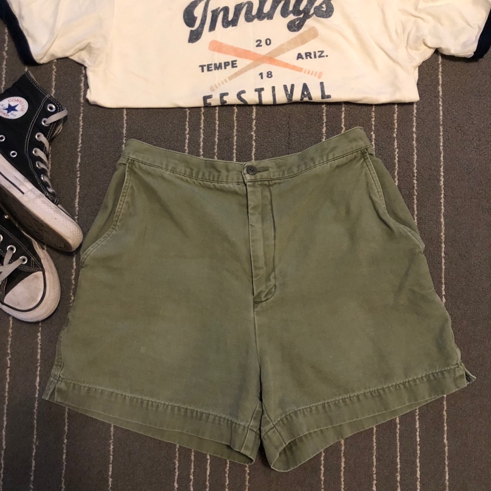 Olive Green high waisted shorts.